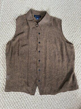 Ann Taylor Women’s Gold Black 100% Silk Cheetah Sleeveless Buttons Up Blouse 10